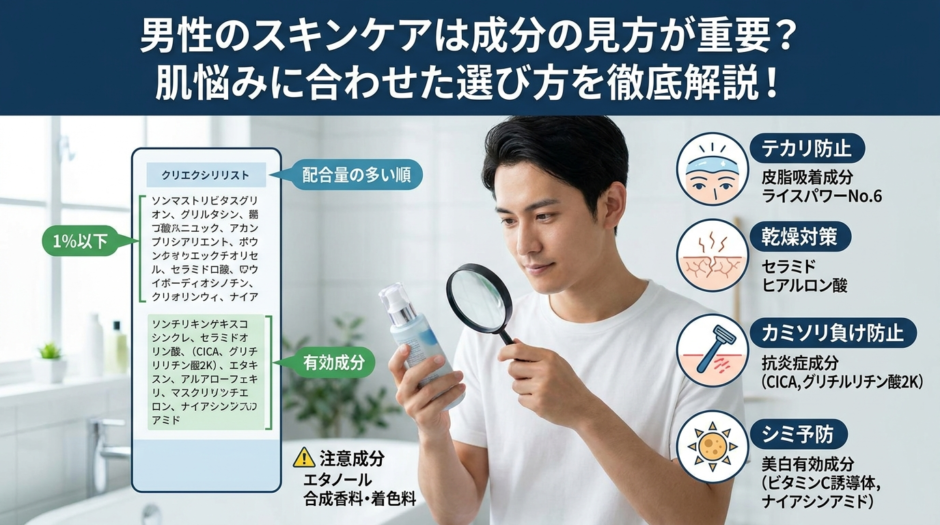 男性のスキンケアは成分の見方が重要？肌悩みに合わせた選び方を徹底解説！